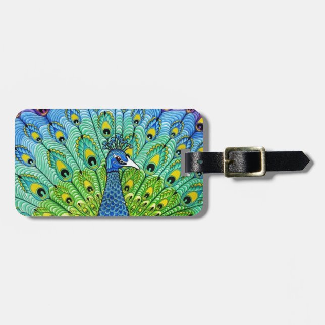 Peacock bird animation luggage tag (Front Horizontal)
