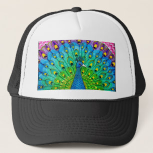 Peacock bird animation trucker hat
