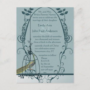 Peacock Bird Cage Post Card Wedding Invitation
