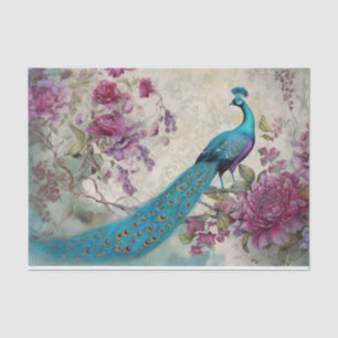 Peacock Bird Colourful Floral Background Decoupage Tissue Paper