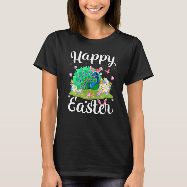 Peacock Bird Easter Egg Hunting Floral Peacock Eas T-Shirt (Front)