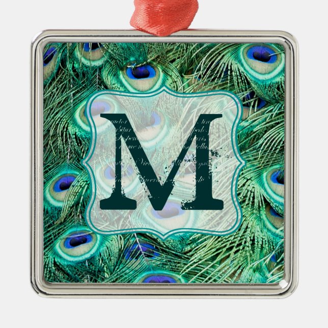 Peacock Bird Feather Tea Monogram Initial Ornament (Front)