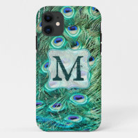 Peacock Bird Feather Teal Monogram IPHONE 5 Case