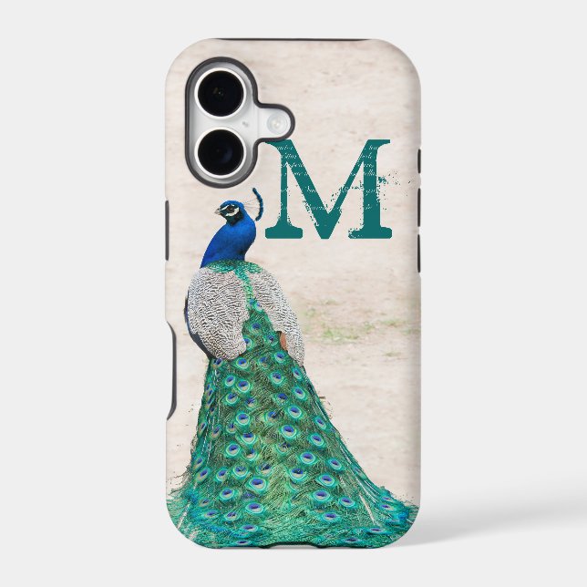 Peacock Bird Feather Teal Monogram IPHONE 5 Case (Back)