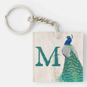 Peacock Bird Feather Teal Turquoise Vint Key Chain