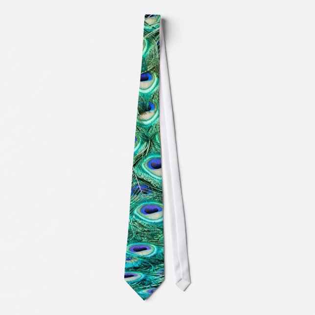 Peacock Bird Feather Teal Turquoise Vinta Mens Tie (Front)