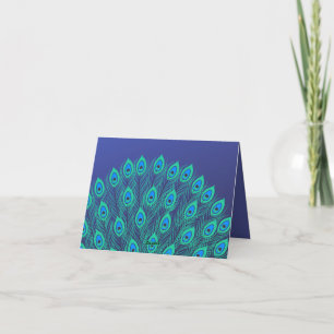 PEACOCK BIRD FEATHERS DECORATIVE MOTIF BLUE AQUA THANK YOU CARD