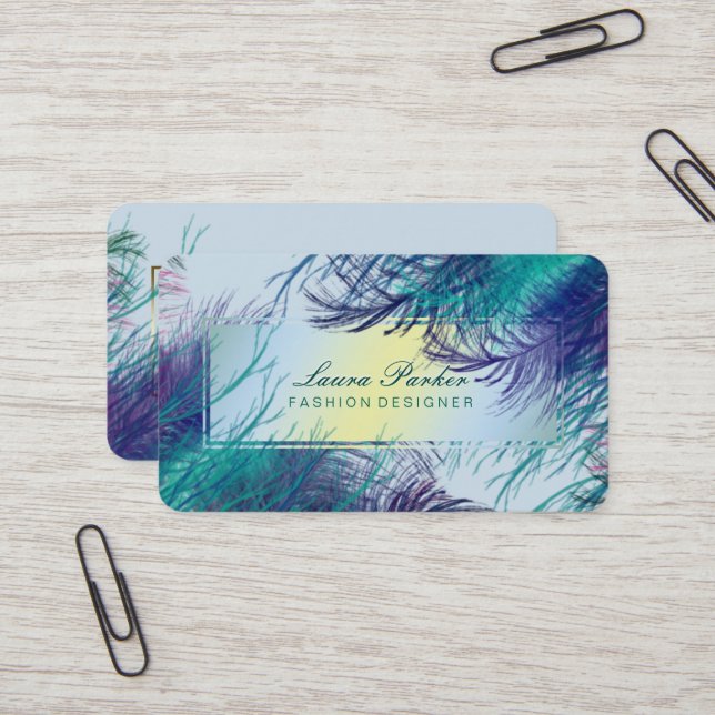 Peacock Bird Feathers Makeup Artist Hair Stylist Business Card (Front/Back In Situ)