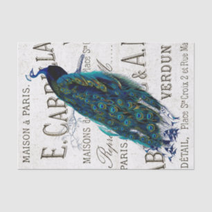 Peacock Bird French Script Ephemera Decoupage  Tissue Paper