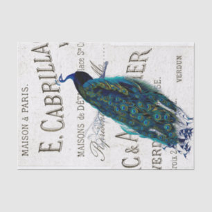 Peacock Bird French Script Ephemera Decoupage      Tissue Paper