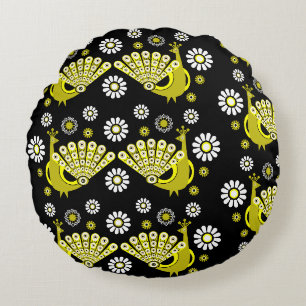Peacock Bird Graphic Art Round Cushion