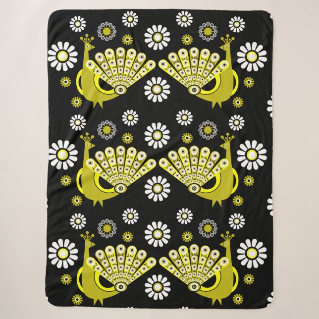 Peacock Bird Graphic Art Sherpa Blanket (Front)