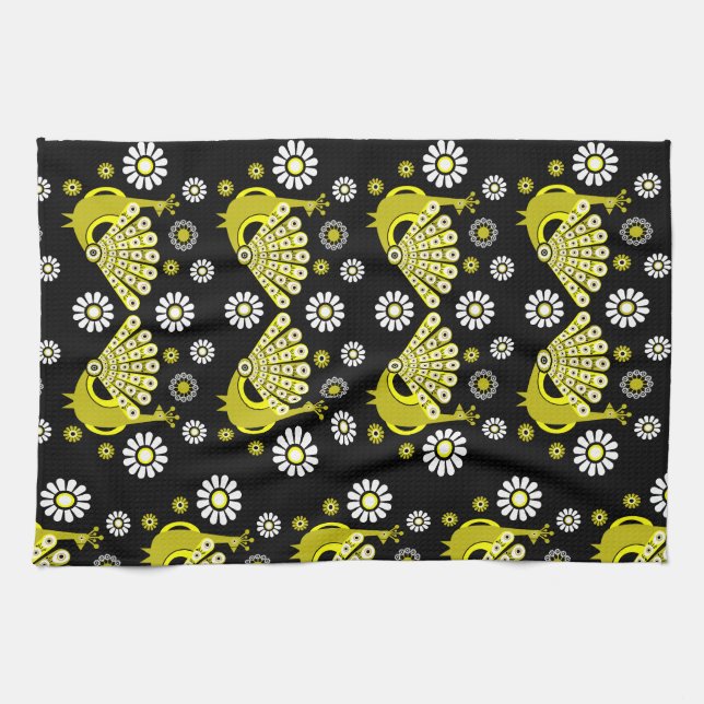 Peacock Bird Graphic Art Tea Towel (Horizontal)