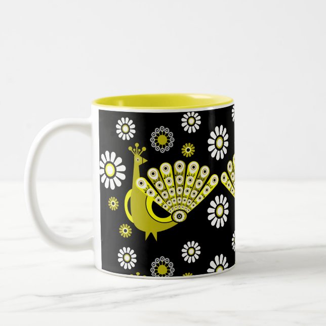 Peacock Bird Graphic Art Two-Tone Coffee Mug (Left)