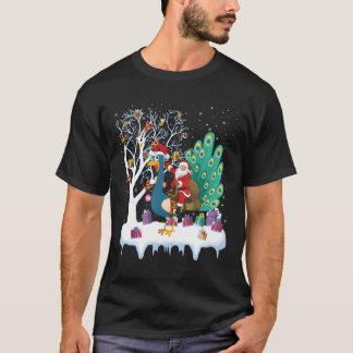 Peacock Bird Lover Xmas Gift Santa Riding Peacock T-Shirt