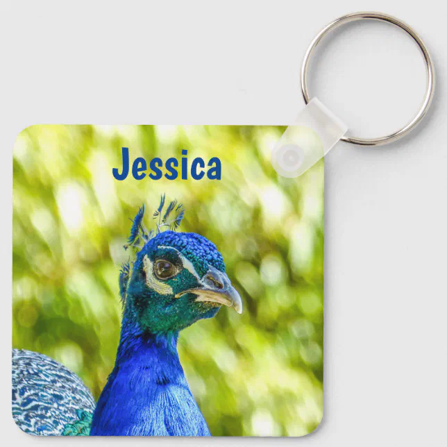 Peacock Bird Personalised Name Key Ring Zazzle.co.nz