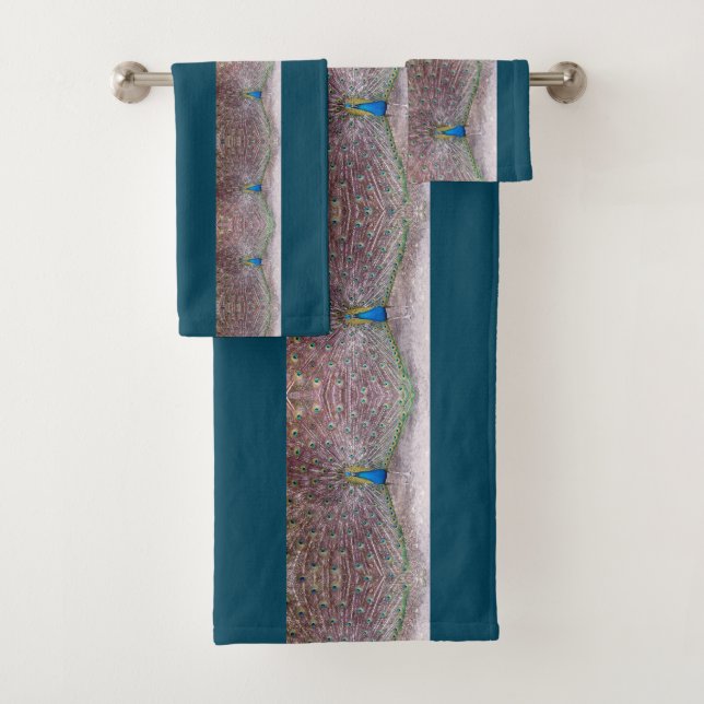 Peacock Bird Wildlife Feathers Teal Bath Towel Set (Insitu)