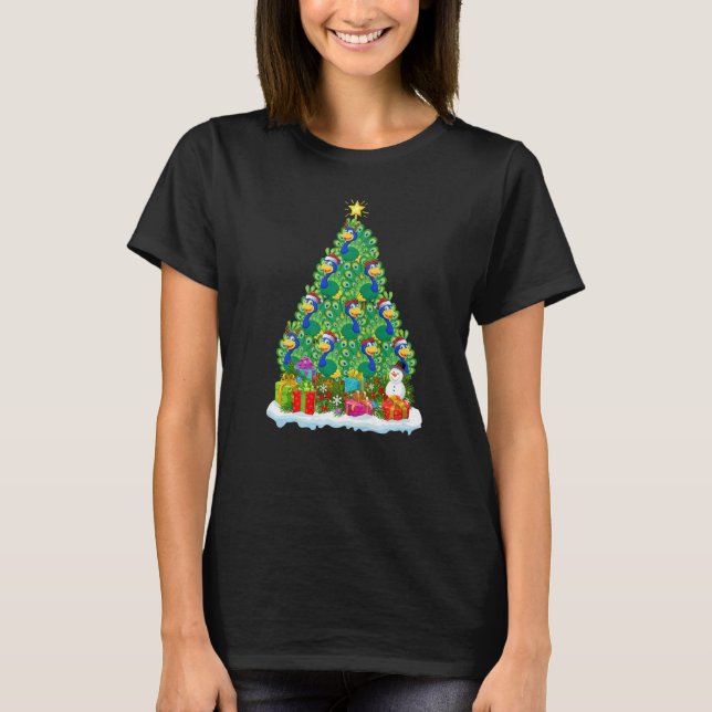 Peacock Bird  Xmas Holiday  Peacock Christmas Tree T-Shirt (Front)