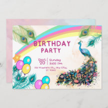  Peacock birthday party  Invitation   