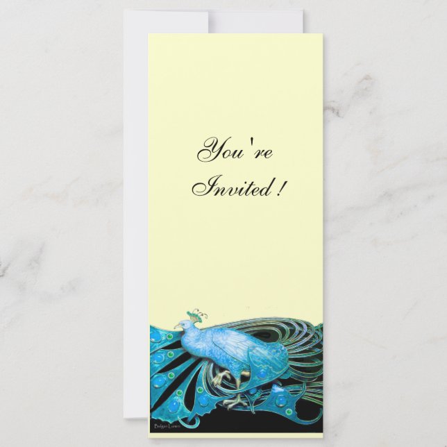 PEACOCK  black ,blue ,gold metallic paper Invitation (Front)