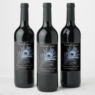 PEACOCK BLACK CUSTOMIZABLE 2 WINE LABEL