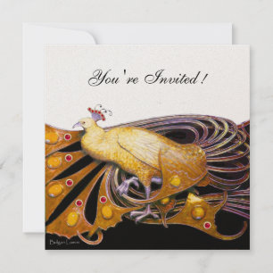 PEACOCK  black ,yellow white champagne  metallic Invitation