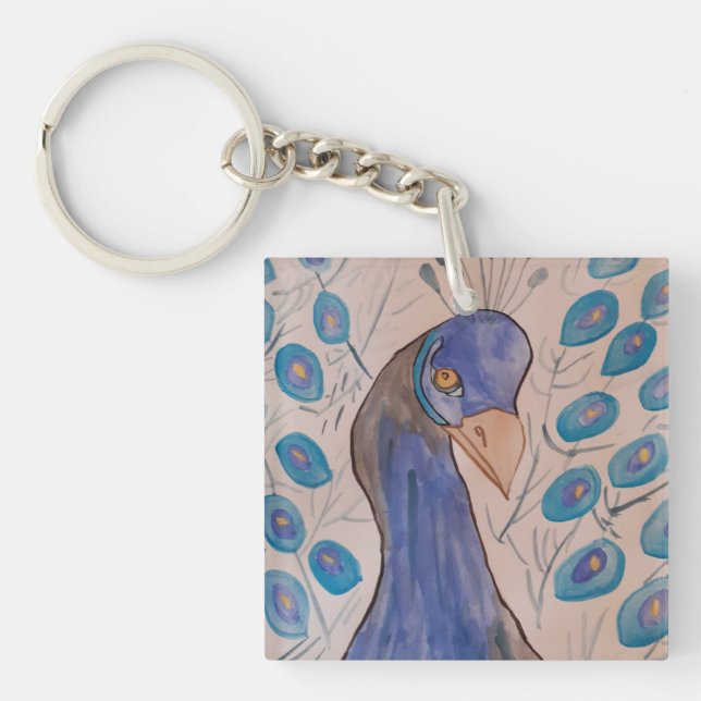 Peacock Blue Acrylic Key Ring (Front)