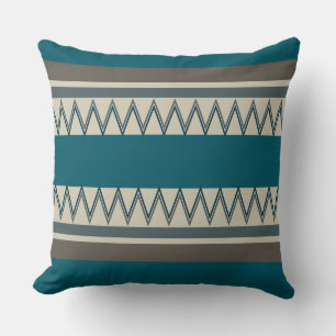 Peacock Blue and Gray Stripes Cushion