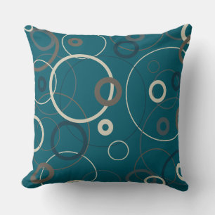 Peacock Blue and Grey Circles   Cushion