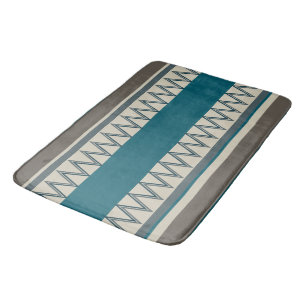 Peacock Blue and Grey Stripes Bath Mat