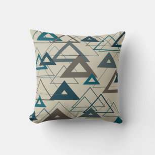 Peacock Blue and Grey Triangles Cushion