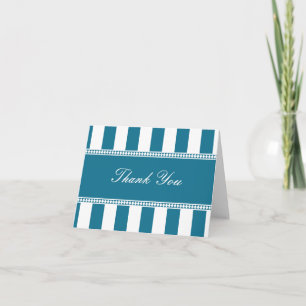Peacock Blue and White Cafe Stripes Thank You Note Card