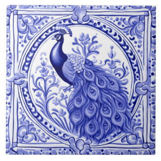 Peacock Blue and White Portuguese European Tile