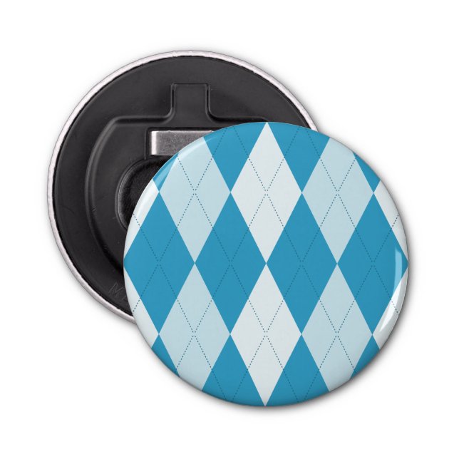 Peacock Blue Argyle Small Diamond Shape Bottle Opener (Front)