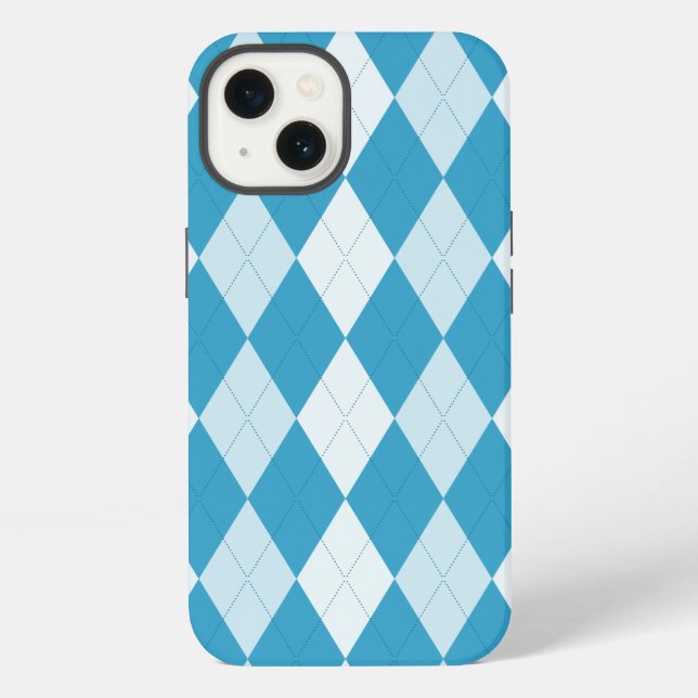 Peacock Blue Argyle Small Diamond Shape iPhone Case (Back)