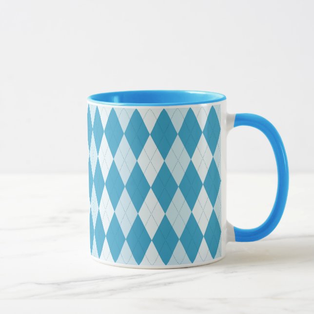 Peacock Blue Argyle Small Diamond Shape Mug (Right)