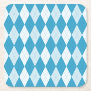 Peacock Blue Argyle Small Diamond Shape Square Paper Coaster