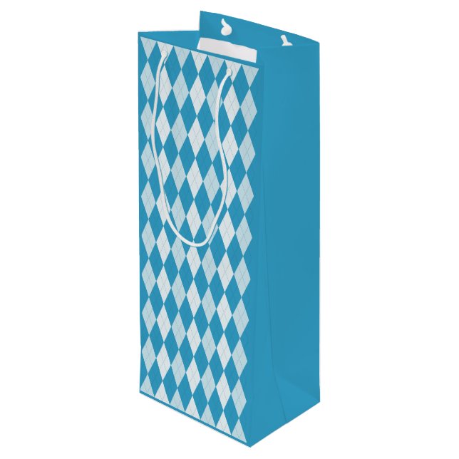 Peacock Blue Argyle Small Diamond Shape Wine Gift Bag (Back Angled)