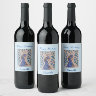 Peacock Blue Birthday Wine Label