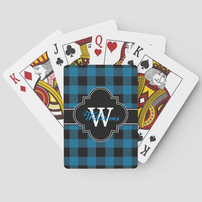 Peacock Blue Black Buffalo Check Plaid 1IQN Playing Cards (Back)