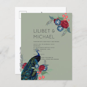 Peacock Blue Burgundy Winter Fall Wedding Budget Postcard