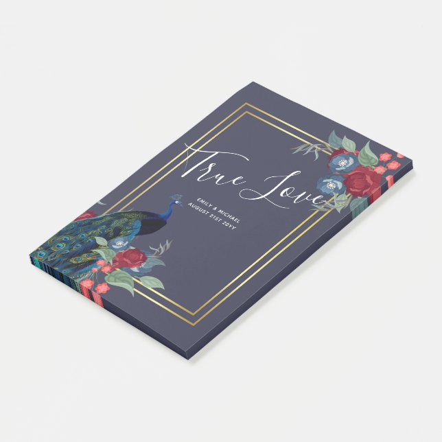 Peacock Blue Burgundy Winter Fall Wedding Post-it Notes (Angled)