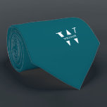 Peacock Blue Colour Elegant Monogram   Name  Tie<br><div class="desc">An elegant necktie featuring a bold white monogram across a smooth Colour background. On top of this monogram sits your first or last name spelled out in all capitals. If you prefer a bolder look for the personal name inside of the large letter you can do the following: Use the...</div>