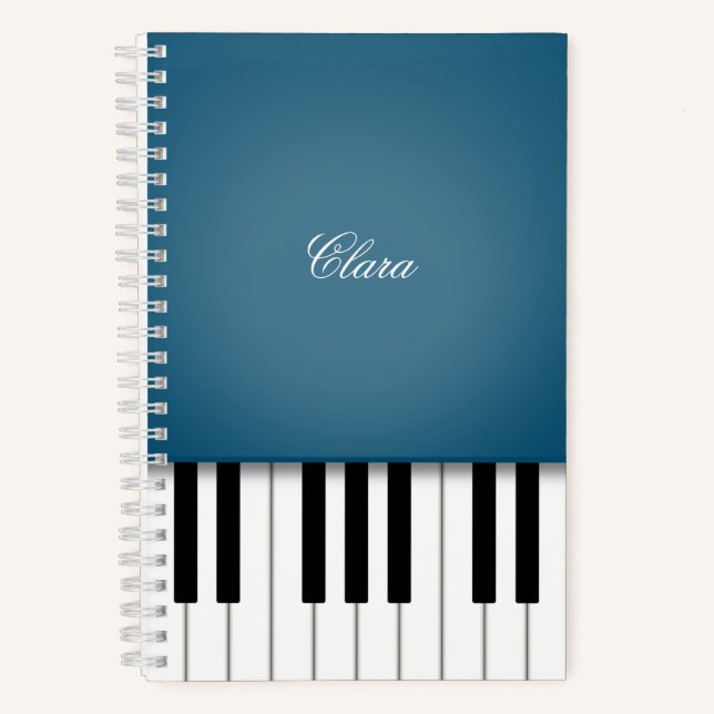 Peacock Blue Elegant Piano Keyboard Custom Notebook (Front)