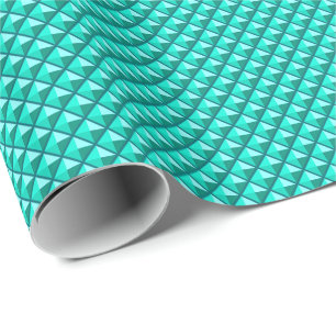 Peacock blue, enamel look, studded grid wrapping paper