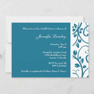 Peacock Blue Floral Vine Bridal Shower Invitation