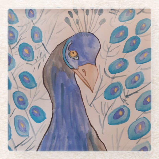 Peacock Blue  Glass Coaster (Front)