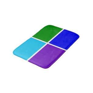 Peacock Blue, Green and Purple Squares Bath Mat