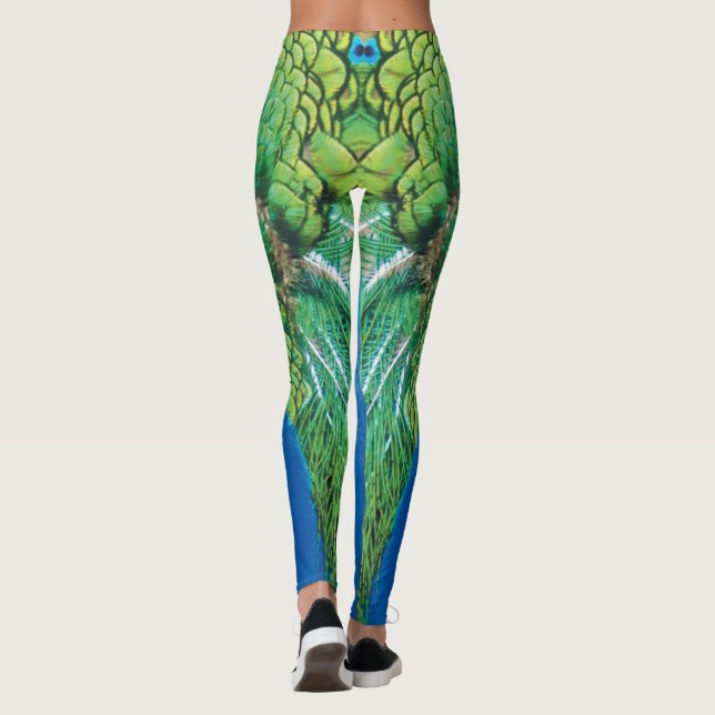 Peacock Blue Green Feather Texture Summer Vibes Be Leggings (Back)
