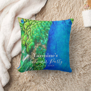 Peacock Blue Green Feather Texture Summer Vibes Cushion